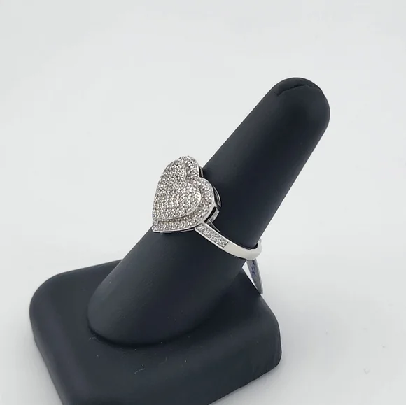 Heart Pave Ring Sterling Silver 925 - Picture 9 of 10